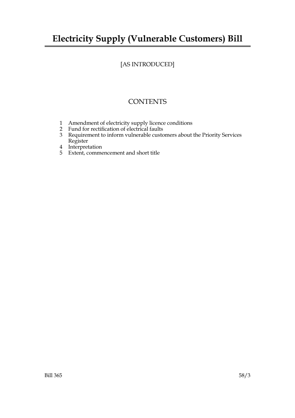 Electricity Supply (Vulnerable Customers) Bill