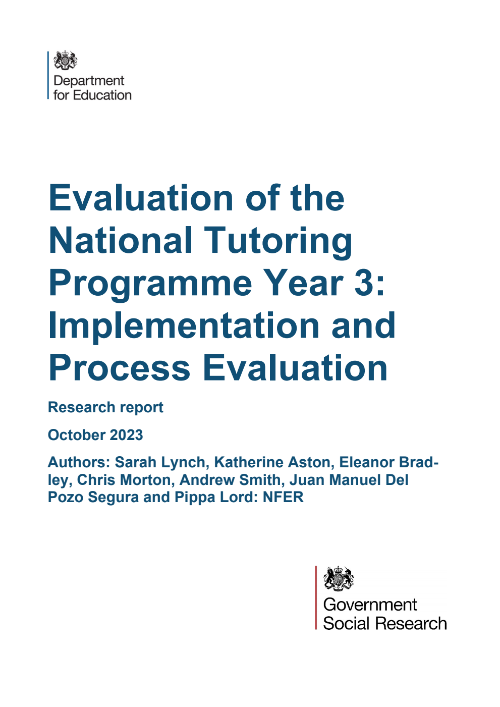 DFE-RR1374 Evaluation of the National Tutoring Programme Year 3: Implementation and Process Evaluation. Research report. October 2023