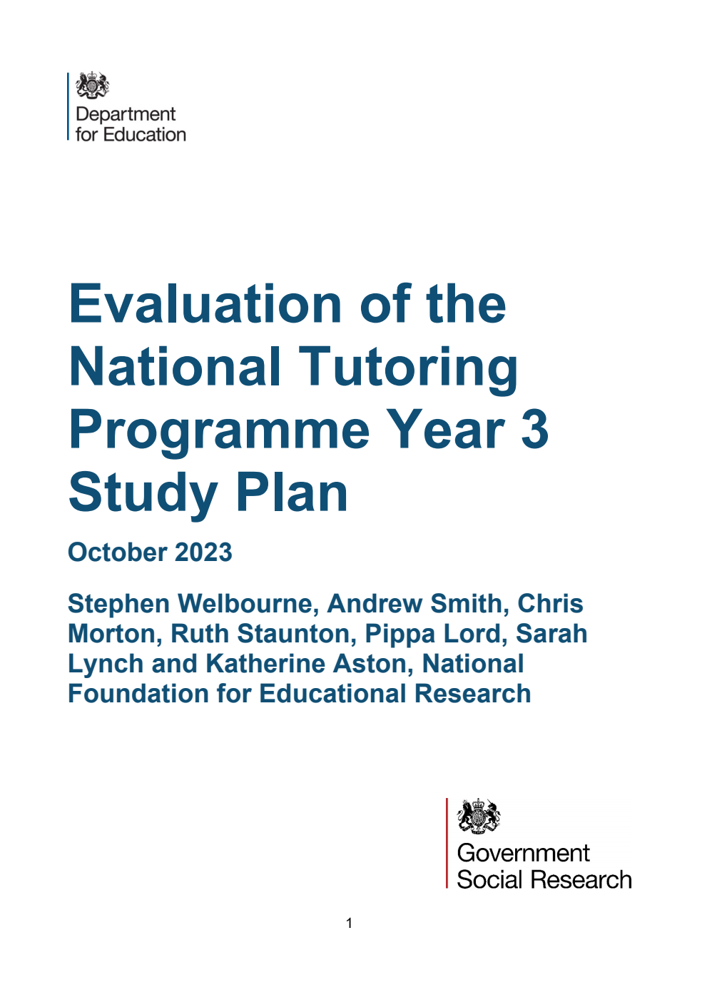 DFE-RR1374 Evaluation of the National Tutoring Programme Year 3 Study Plan. October 2023