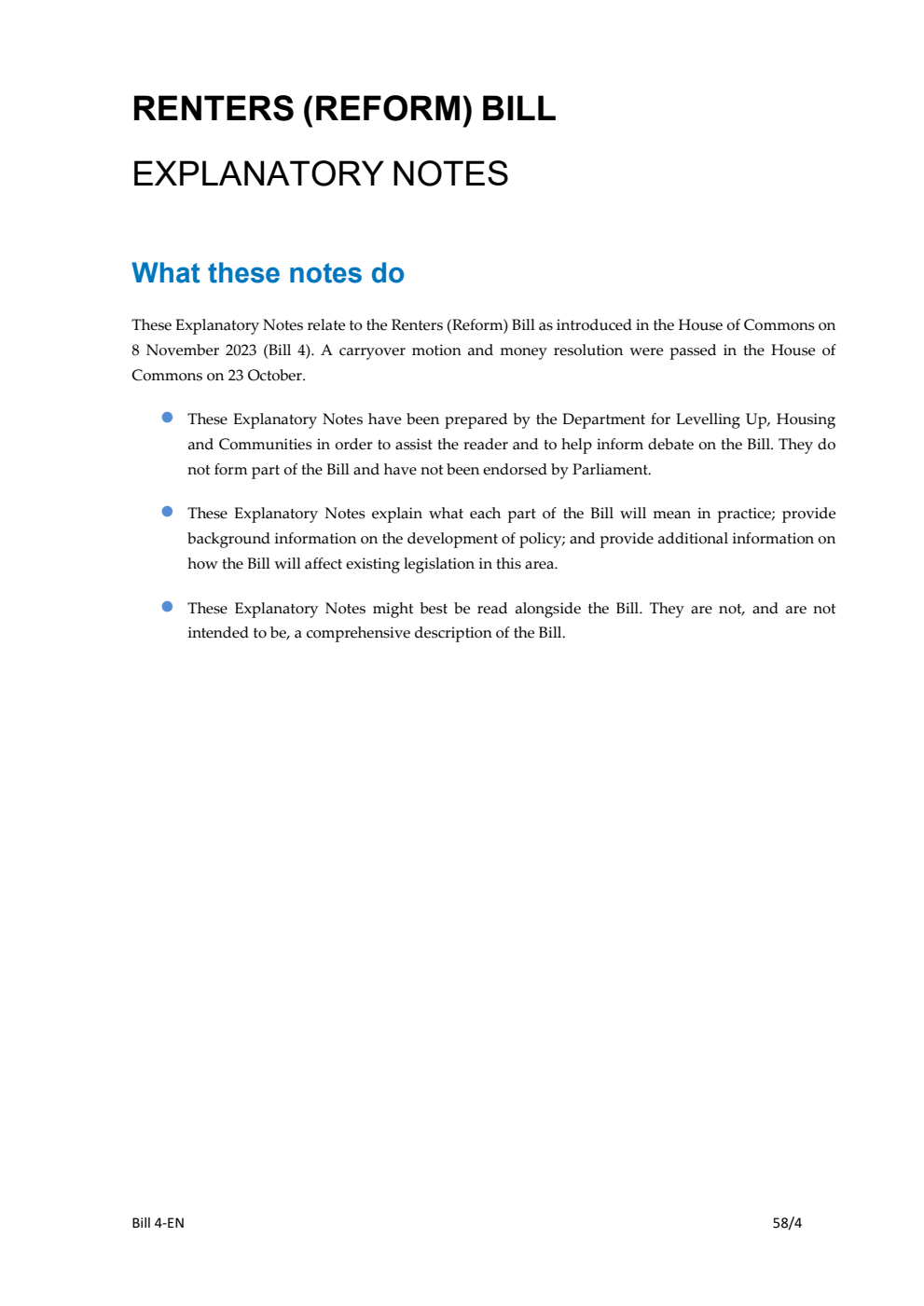 Renters (Reform) Bill Explanatory Notes