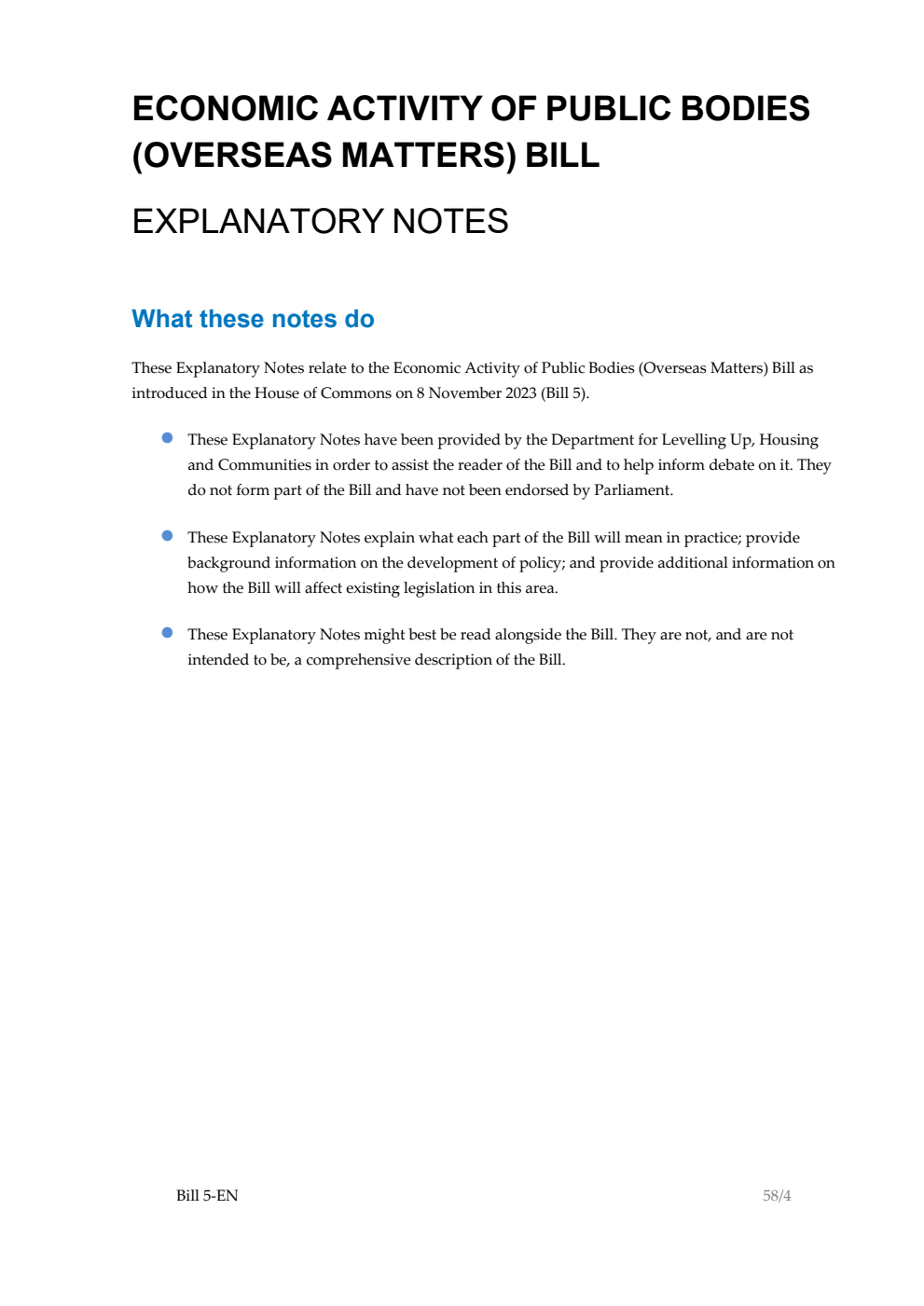 Economic Activity of Public Bodies (Overseas Matters) Bill Explanatory Notes