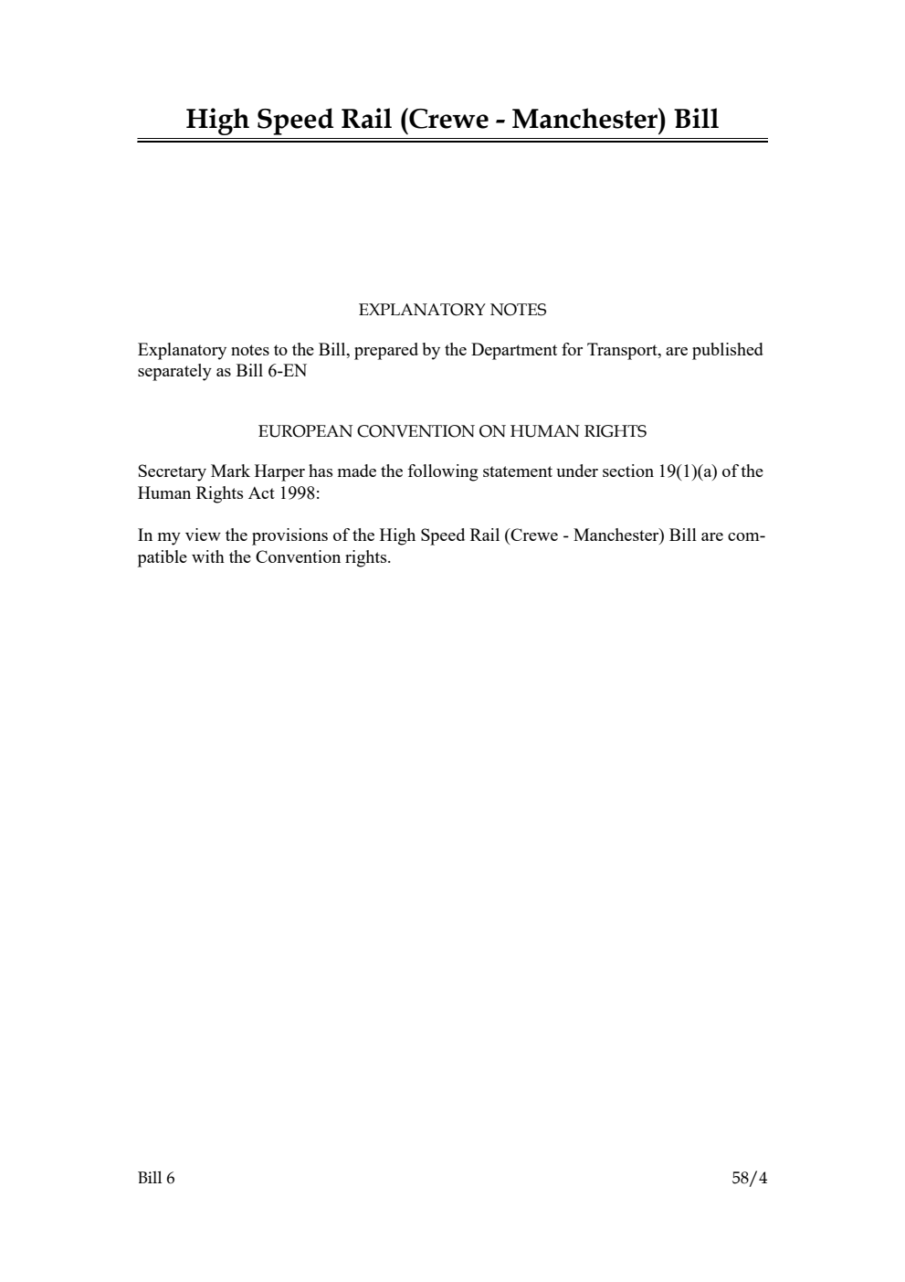 High Speed Rail (Crewe - Manchester) Bill