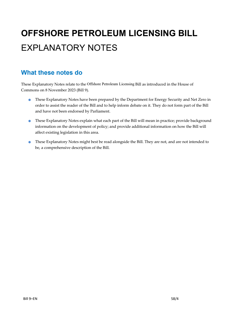 Offshore Petroleum Licensing Bill Explanatory Notes