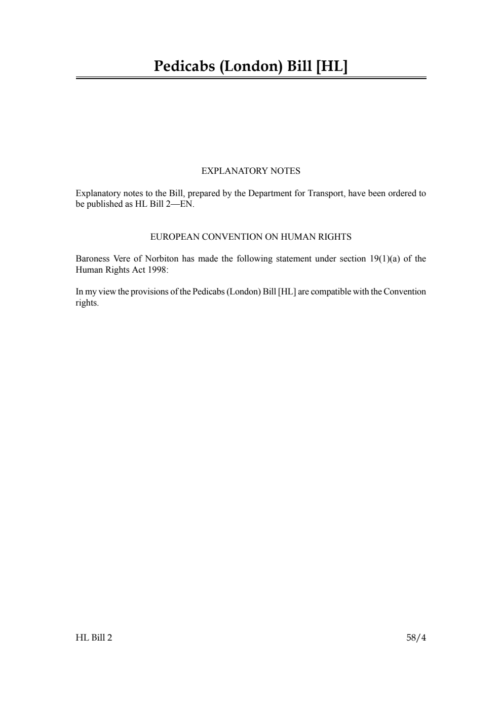 Pedicabs (London) Bill