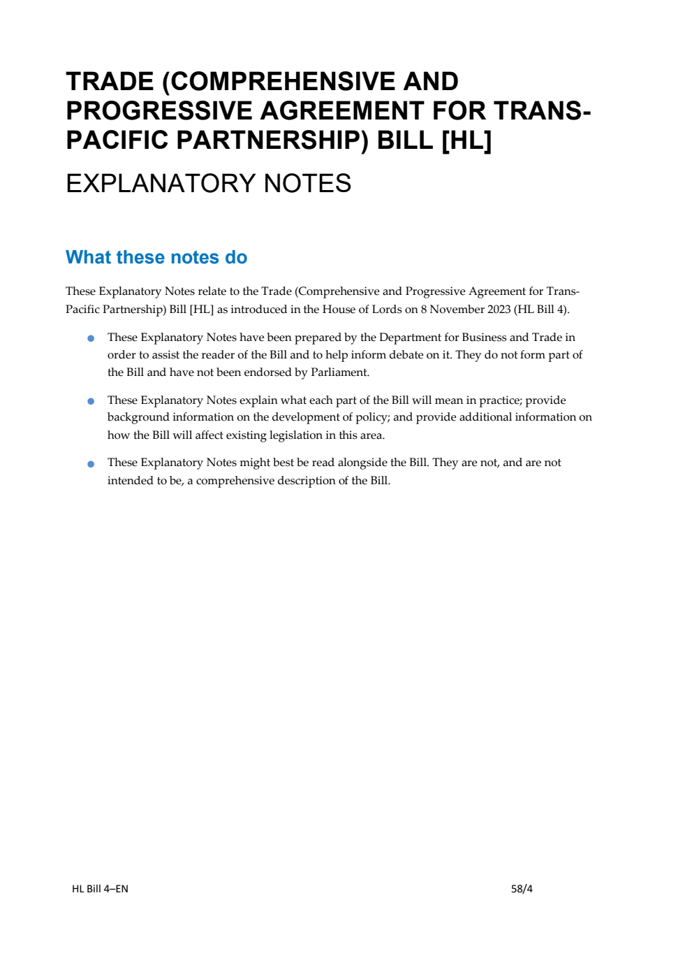 Trade (Comprehensive and Progressive Agreement for Trans-Pacific Partnership) Bill Explanatory Notes