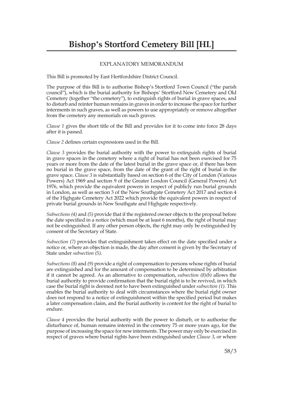 Bishop’s Stortford Cemetery Bill