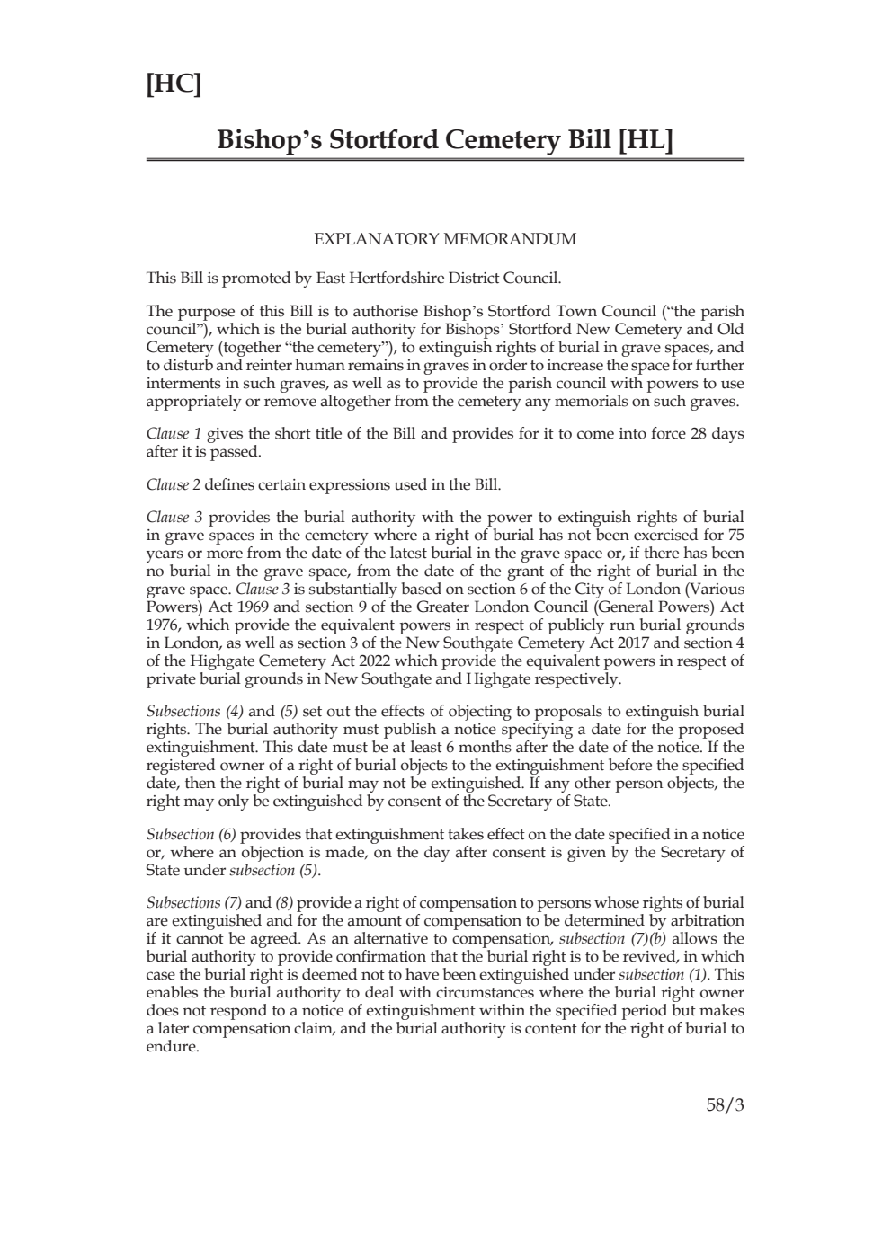 Bishop’s Stortford Cemetery Bill