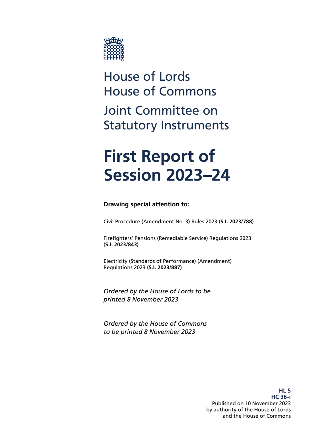 Joint Committee on Statutory Instruments 1st Report of Session 2023-24