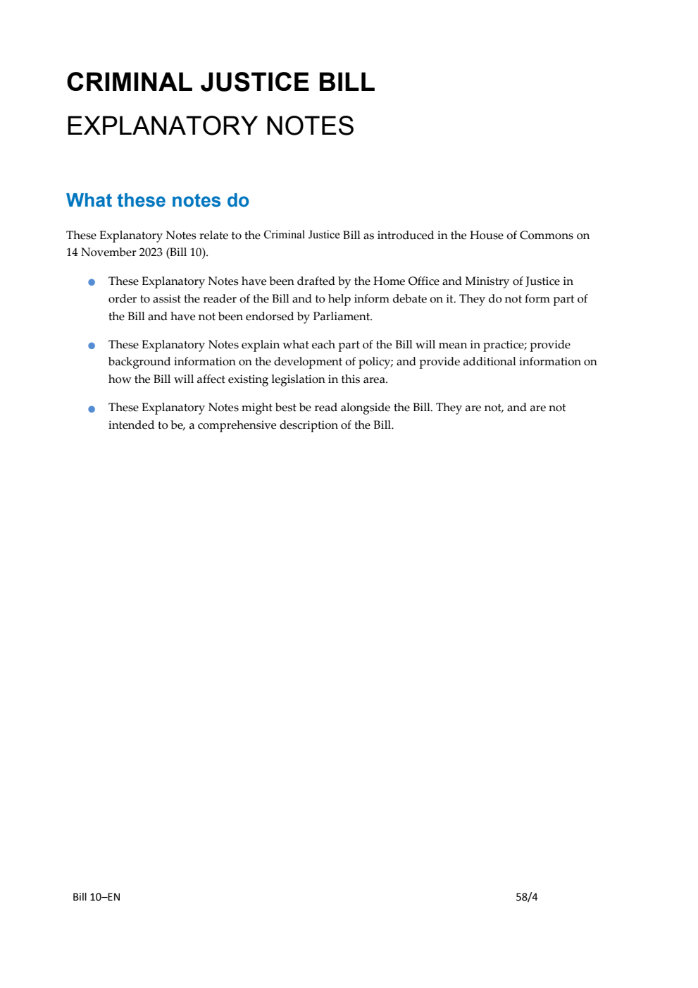 Criminal Justice Bill Explanatory Notes