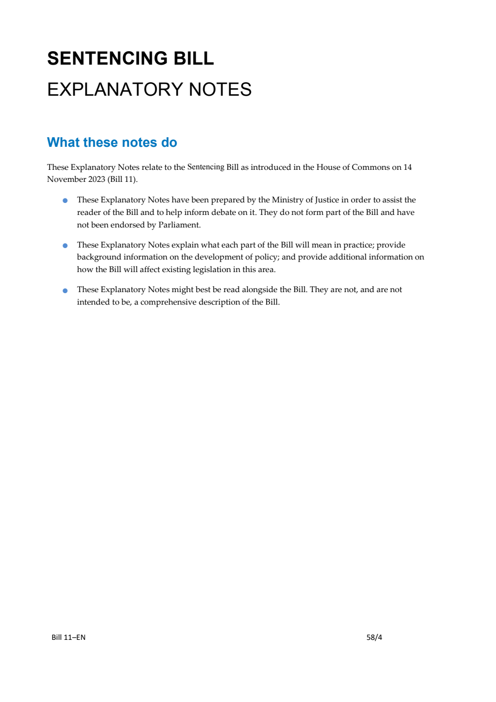 Sentencing Bill Explanatory Notes