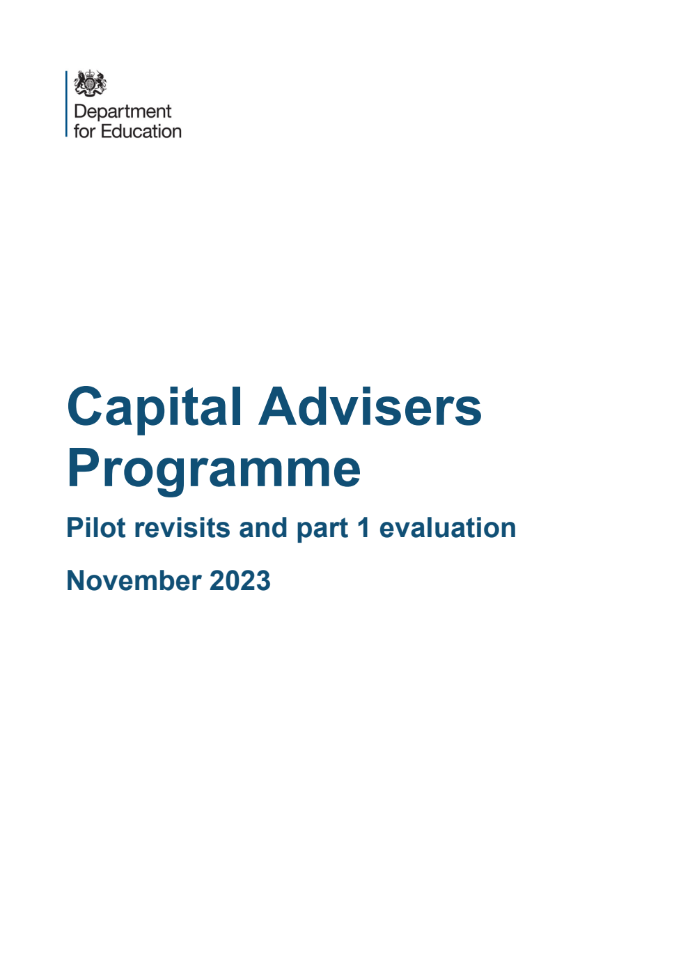 DFE-RR1381 Capital Advisers Programme. Pilot revisits and part 1 evaluation. November 2023