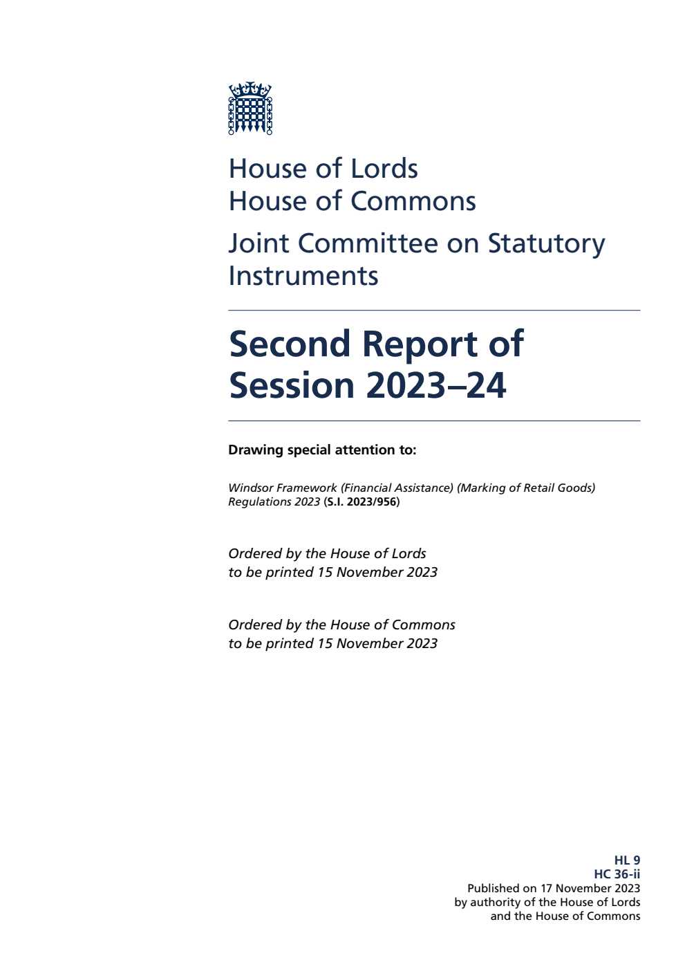 Joint Committee on Statutory Instruments 2nd Report of Session 2023-24