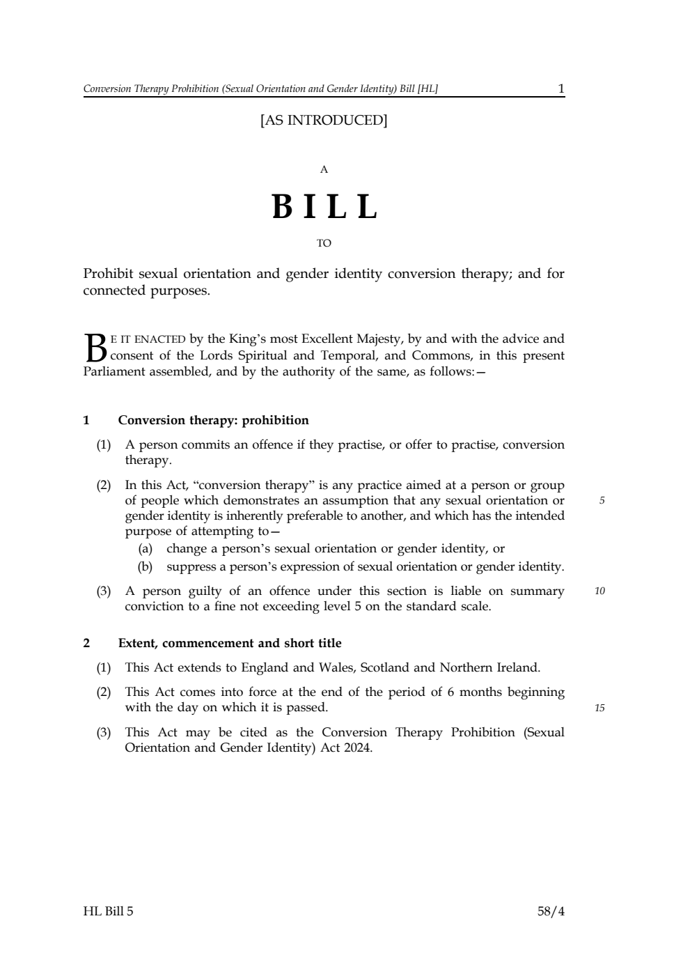 Conversion Therapy Prohibition (Sexual Orientation and Gender Identity) Bill