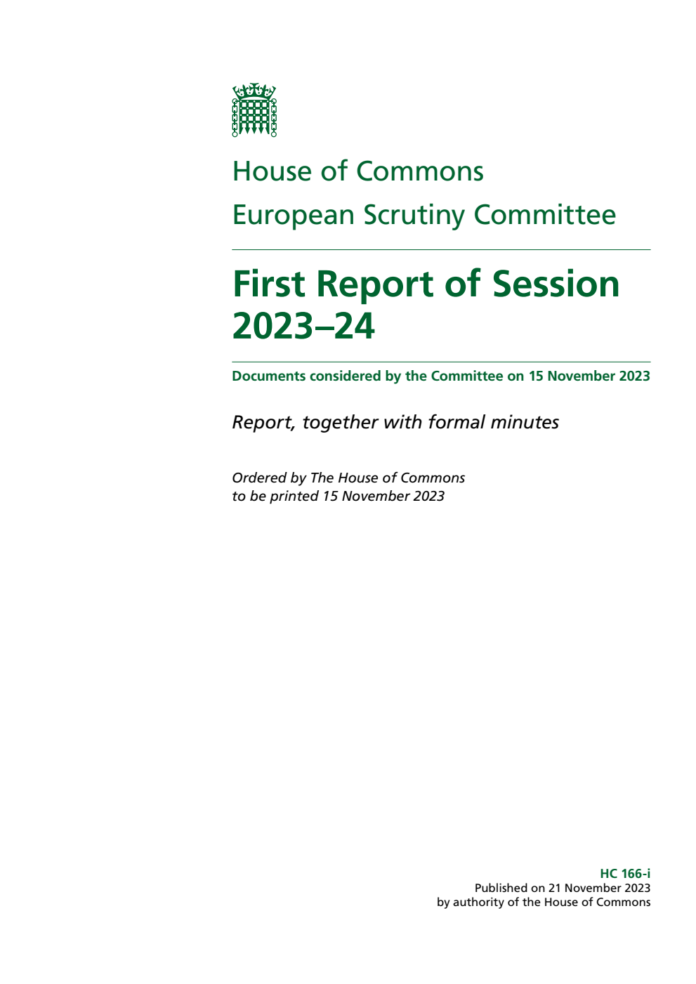 European Scrutiny Committee 1st Report of Session 2023-24