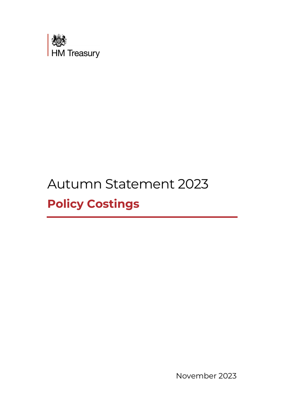 Autumn Statement 2023. Policy Costings