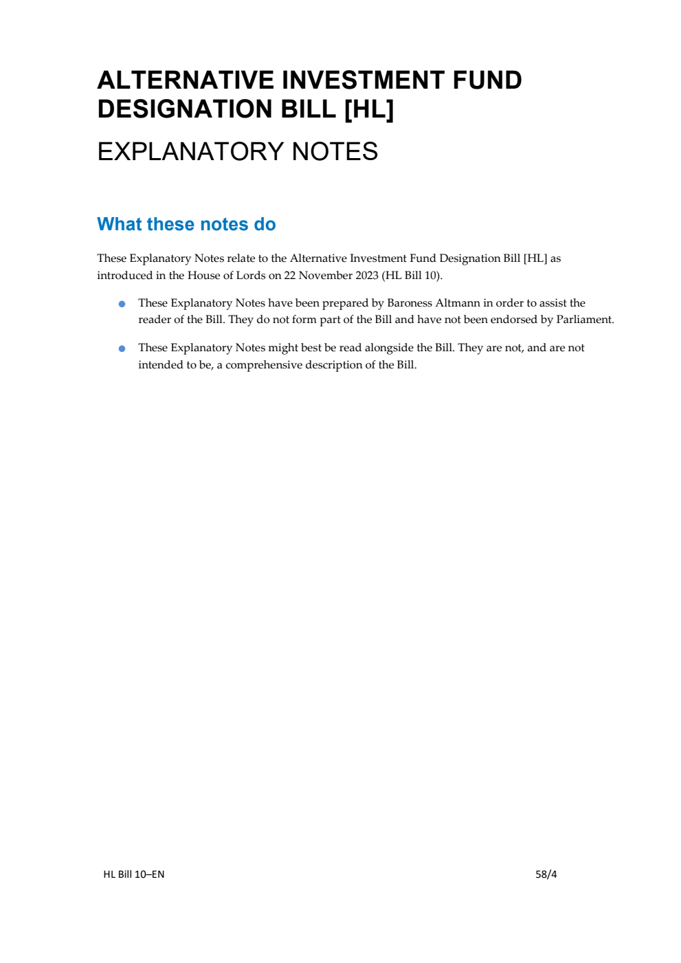 Alternative Investment Fund Designation Bill Explanatory Notes