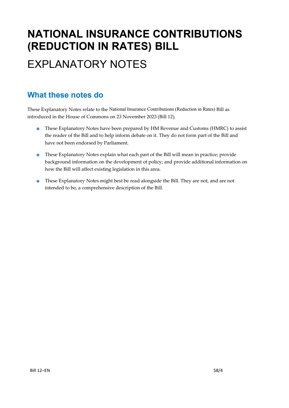 National Insurance Contributions (Reduction in Rates) Bill Explanatory Notes