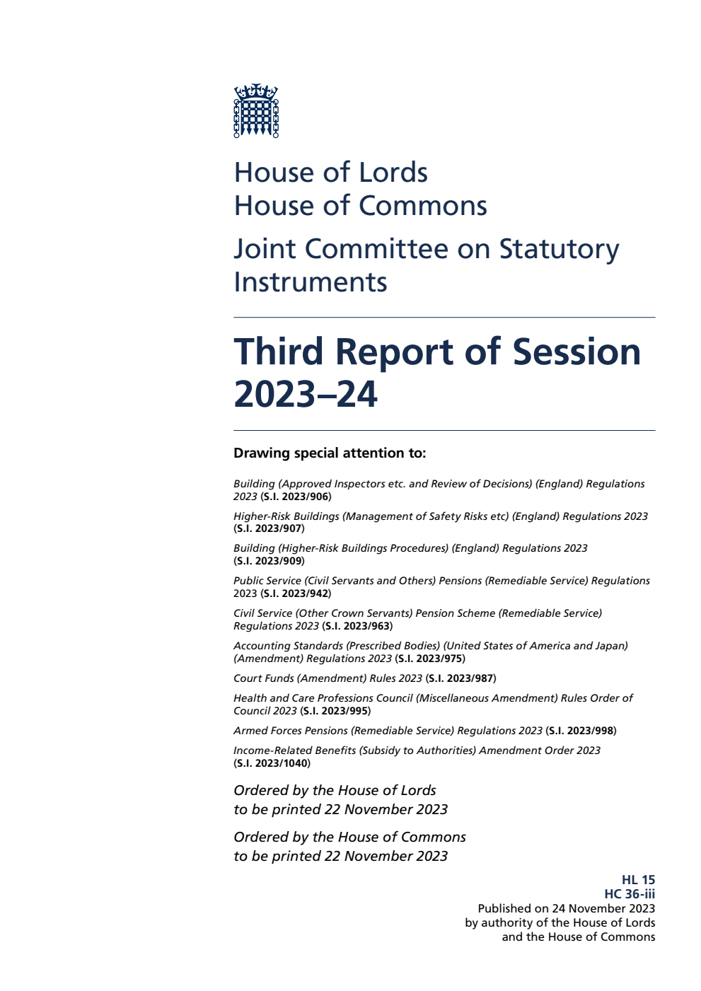 Joint Committee on Statutory Instruments 3rd Report of Session 2023-24