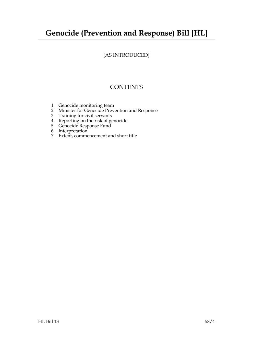 Genocide (Prevention and Response) Bill