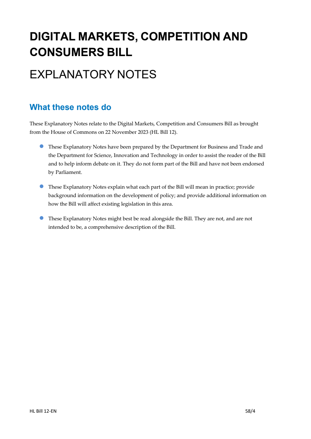 Digital Markets, Competition and Consumers Bill Explanatory Notes