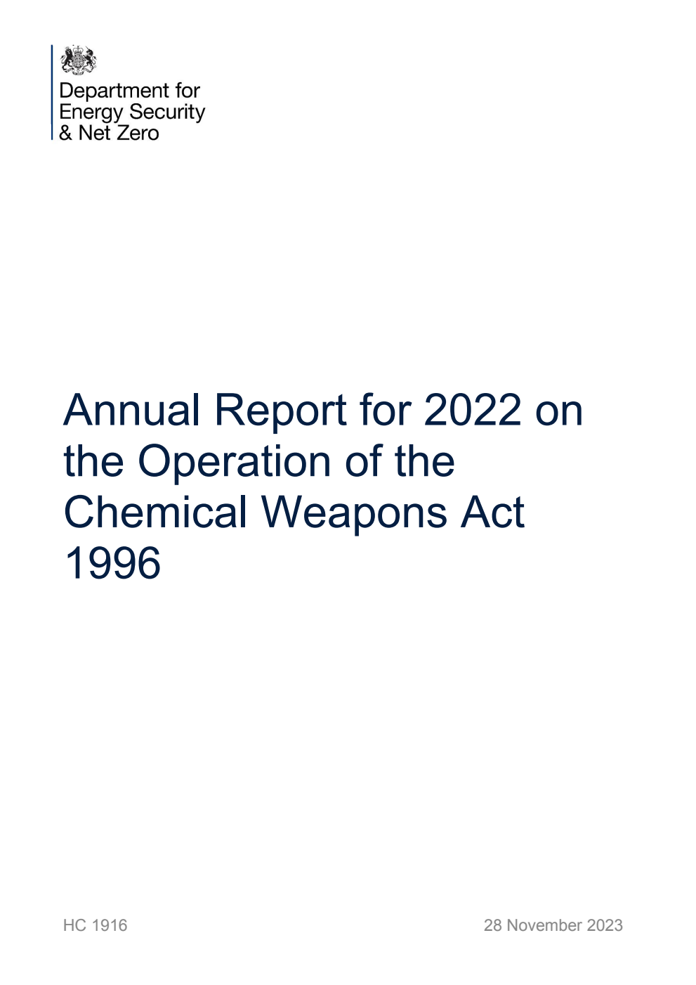 Annual Report for 2022 on the operation of the Chemical Weapons Act 1996