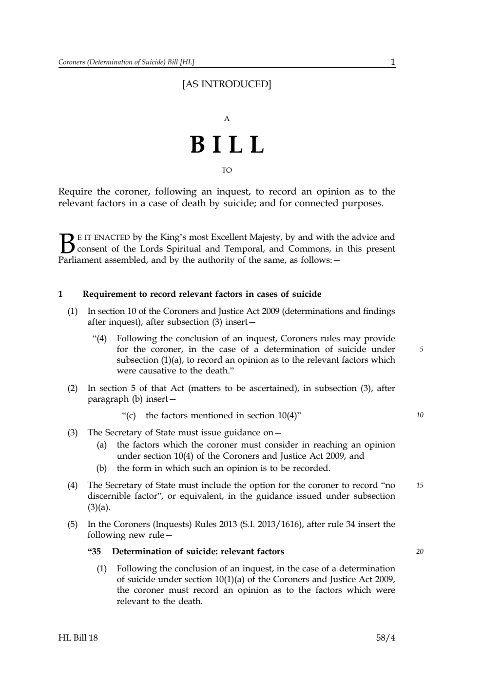 Coroners (Determination of Suicide) Bill