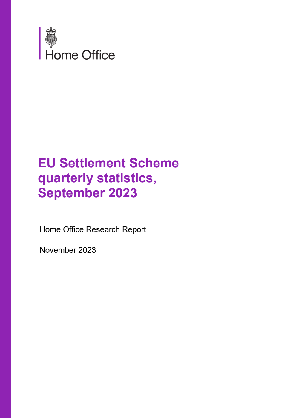 Home Office Research Report EU Settlement Scheme quarterly statistics, September 2023