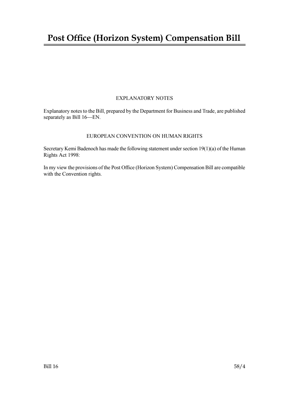 Post Office (Horizon System) Compensation Bill