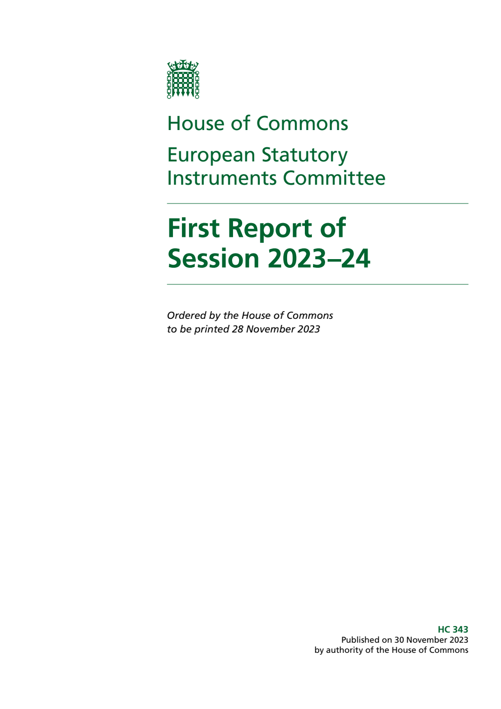 European Statutory Instruments Committee 1st Report of Session 2023-24