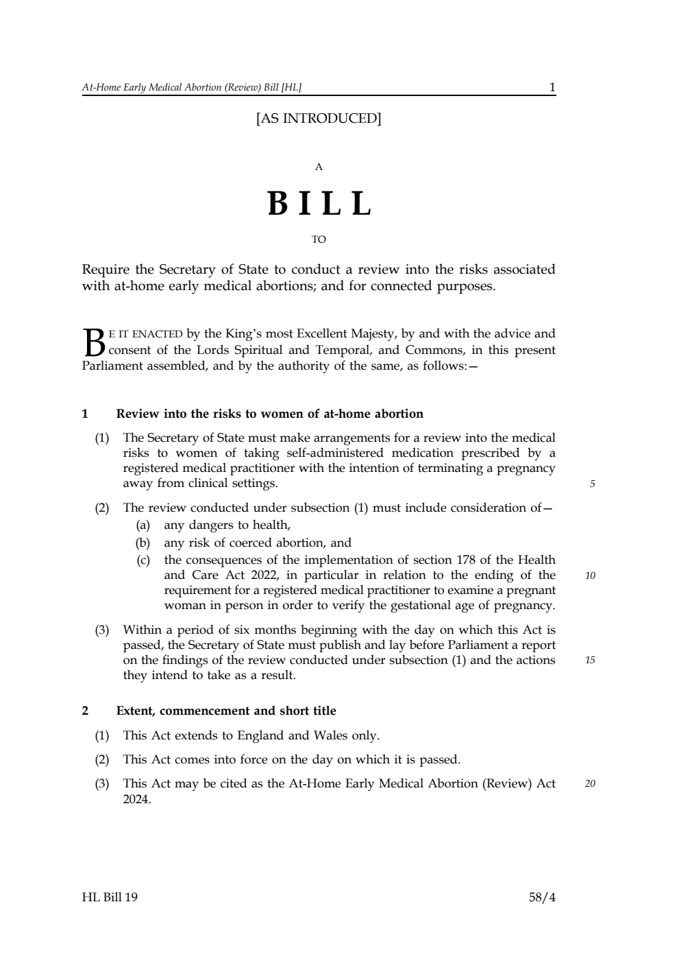 At-home Early Medical Abortion (Review) Bill
