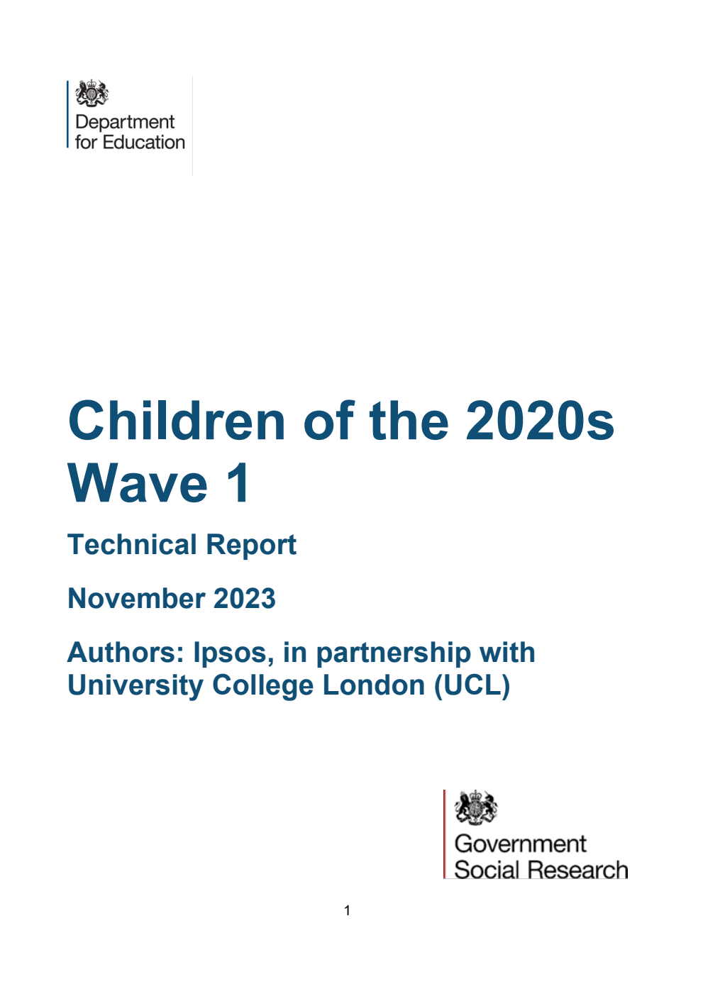 DFE-RR1382a Children of the 2020s Wave 1. Technical Report. November 2023