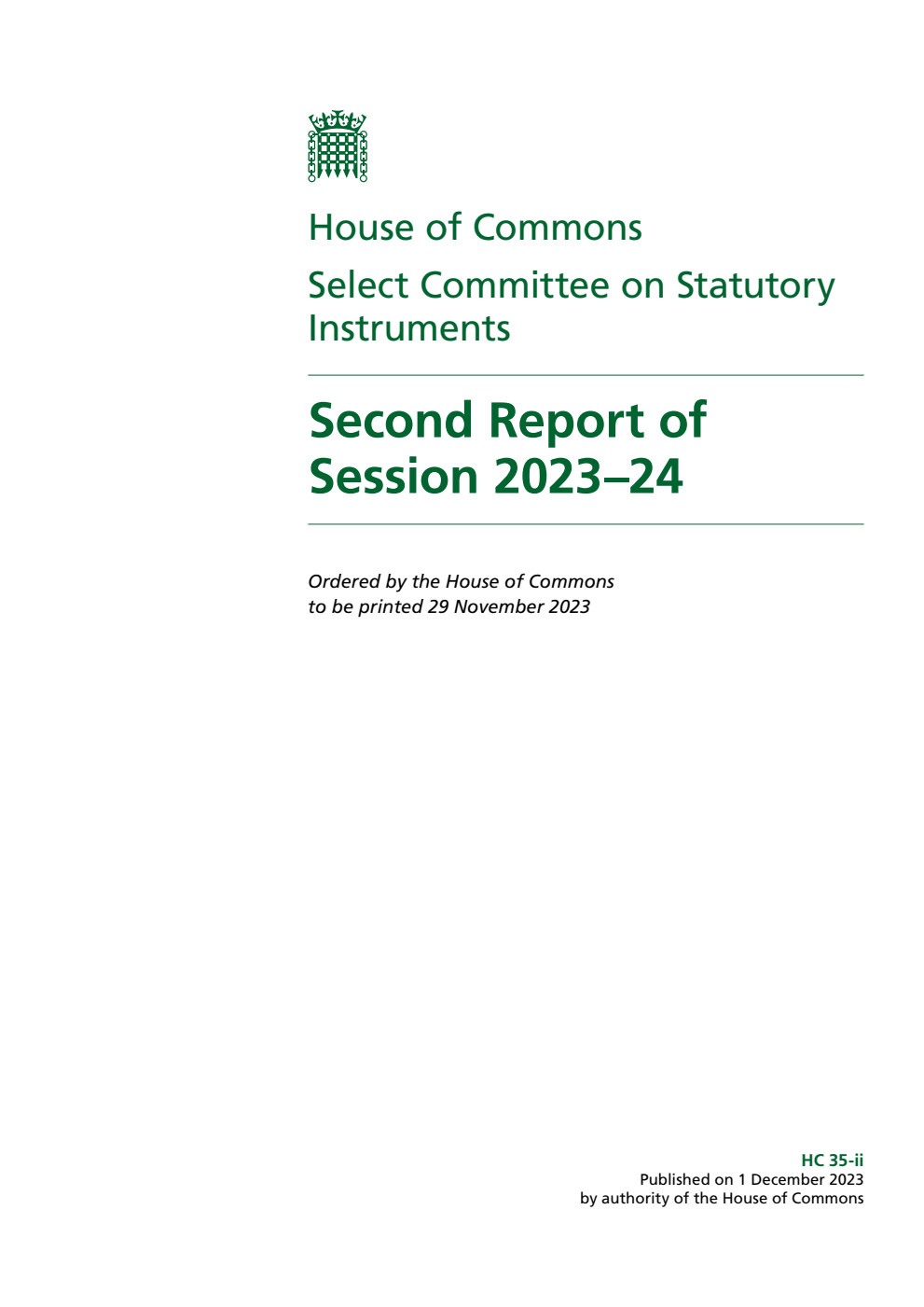Statutory Instruments Committee 2nd Report of Session 2023-24