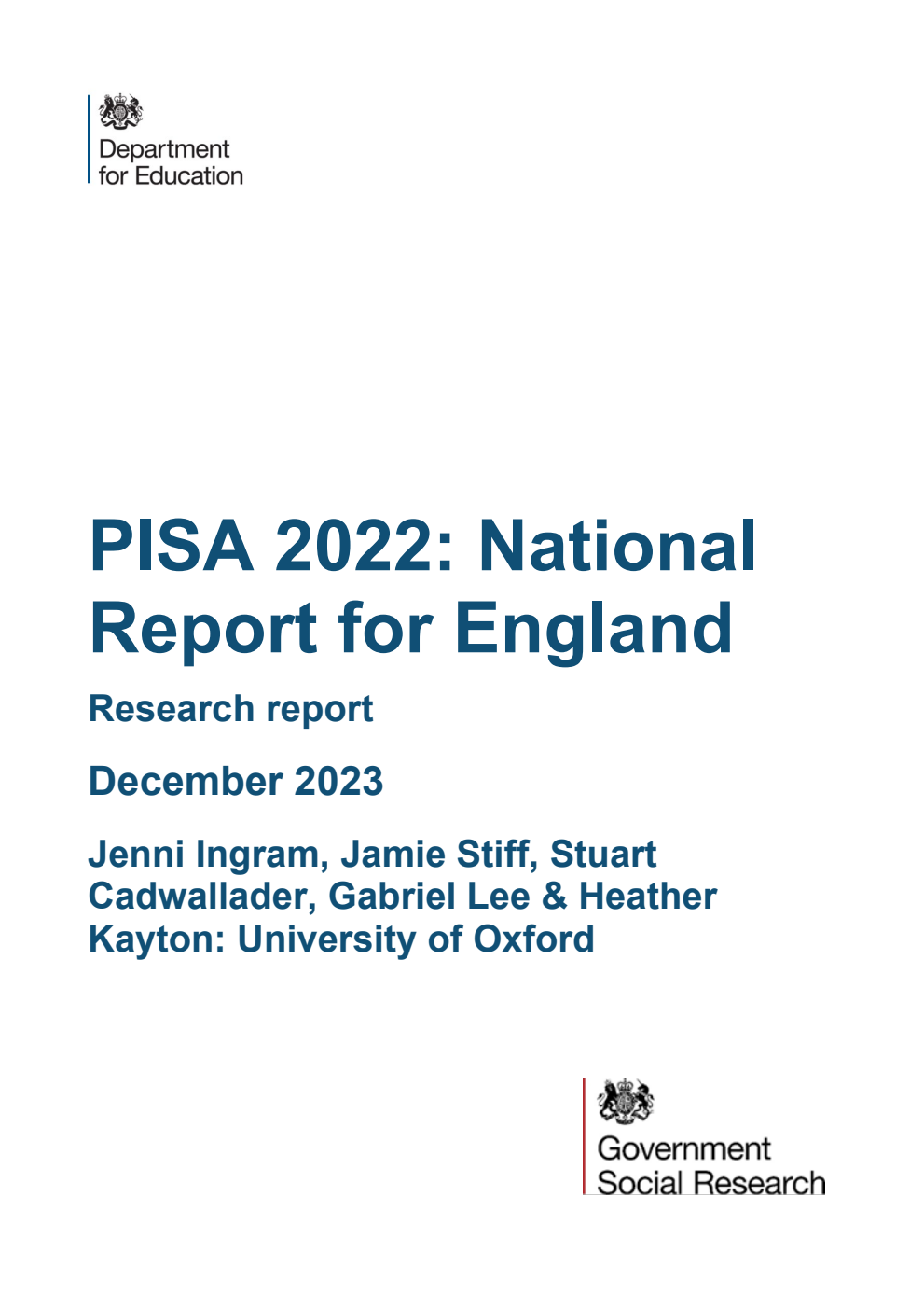 DFE-RR1392 PISA 2022: National Report for England. Research report. December 2023