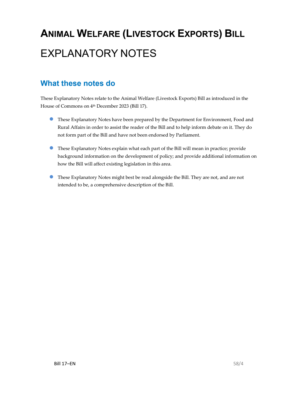 Animal Welfare (Livestock Exports) Bill Explanatory Notes