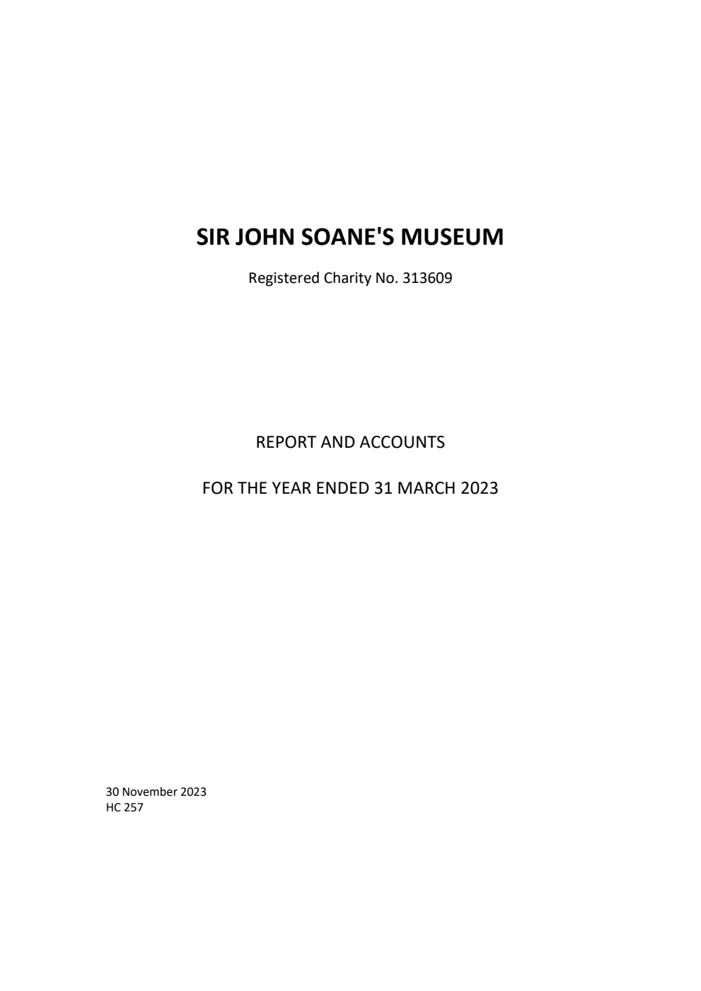 Sir John Soane's Museum Report and Accounts for the year ended to 31 March 2023