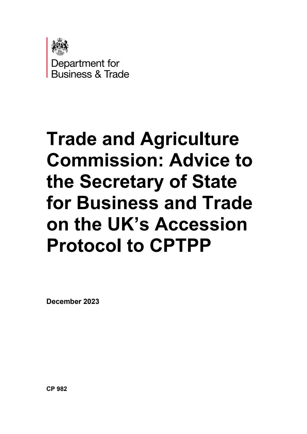 Trade and Agriculture Commission: Advice to the Secretary of State for Business and Trade on the UK’s Accession Protocol to CPTPP