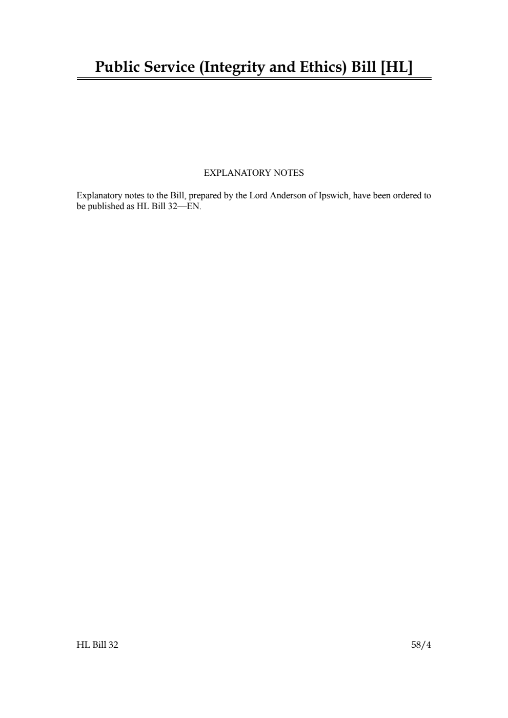 Public Service (Integrity and Ethics) Bill