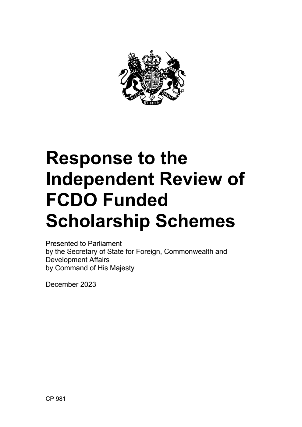 Response to the Independent Review of FCDO Funded Scholarship Schemes