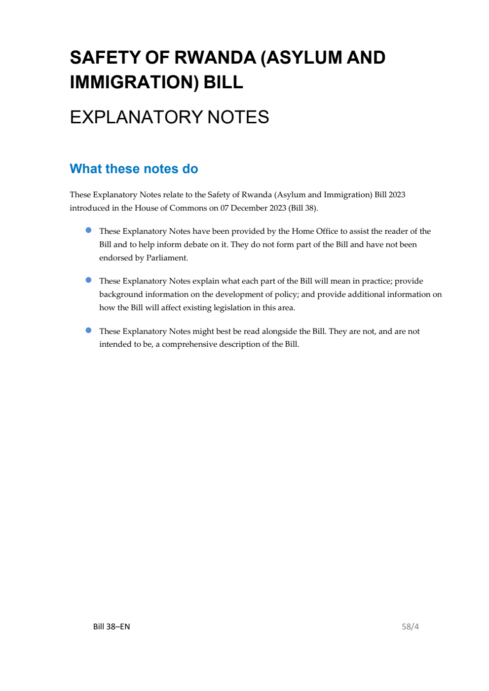 Safety of Rwanda (Asylum and Immigration) Bill Explanatory Notes