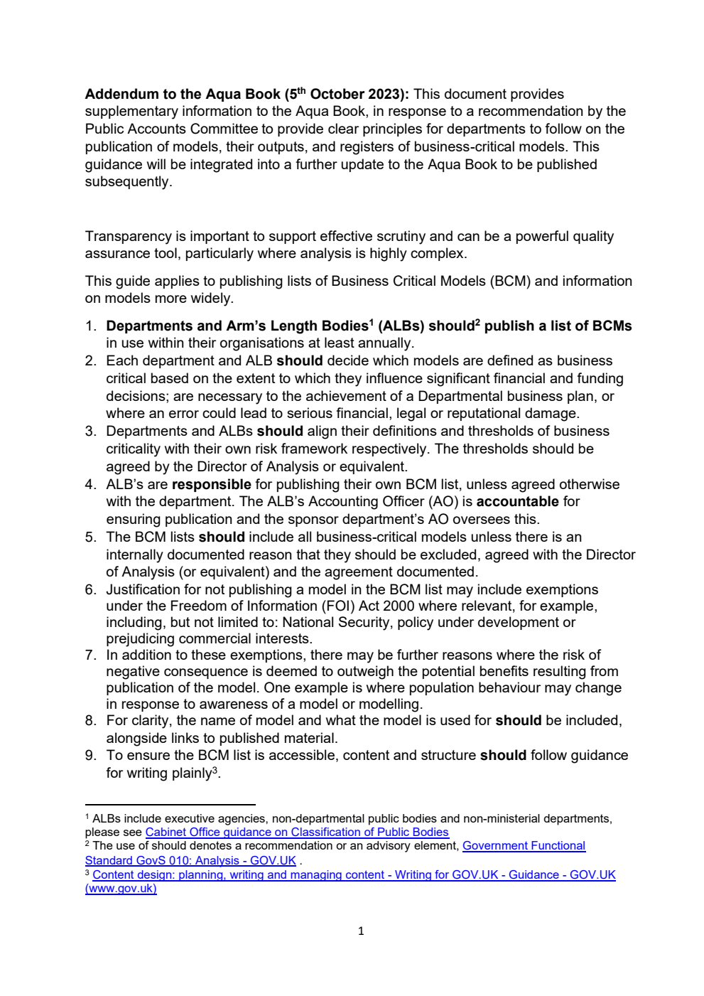 Addendum to the Aqua Book: Guidance on producing quality analysis for government. October 2023