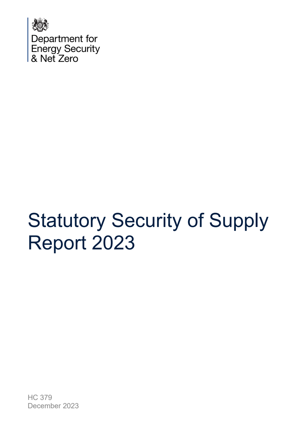 Statutory Security of Supply Report 2023