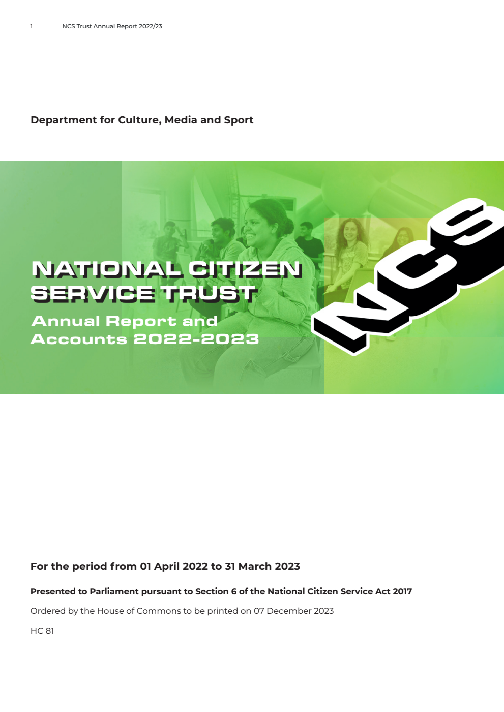 National Citizen Service Trust Annual Report and Accounts 2022-2023 for the period from 01 April 2022 to 31 March 2023