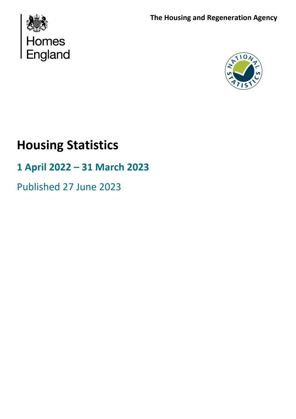 Homes England Housing Statistics 1 April 2022 - 31 March 2023