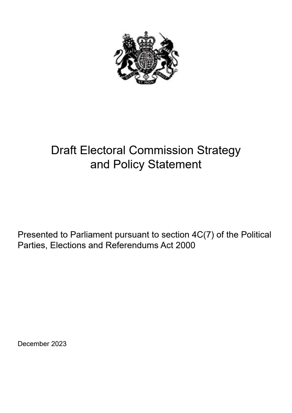 Draft Electoral Commission Strategy and Policy Statement