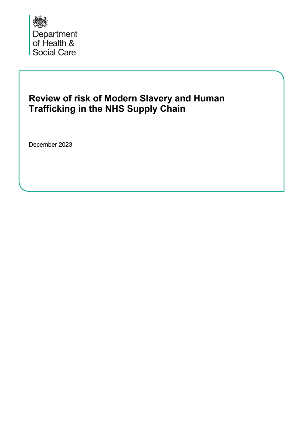 Review of risk of Modern Slavery and Human Trafficking in the NHS Supply Chain