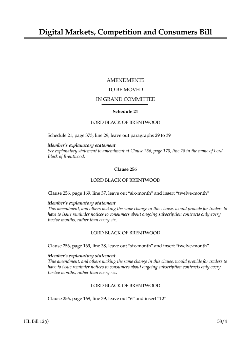 Digital Markets, Competition and Consumers Bill Amendments to be moved in Grand Committee