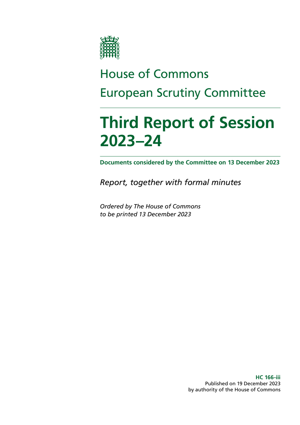 European Scrutiny Committee 3rd Report of Session 2023-24