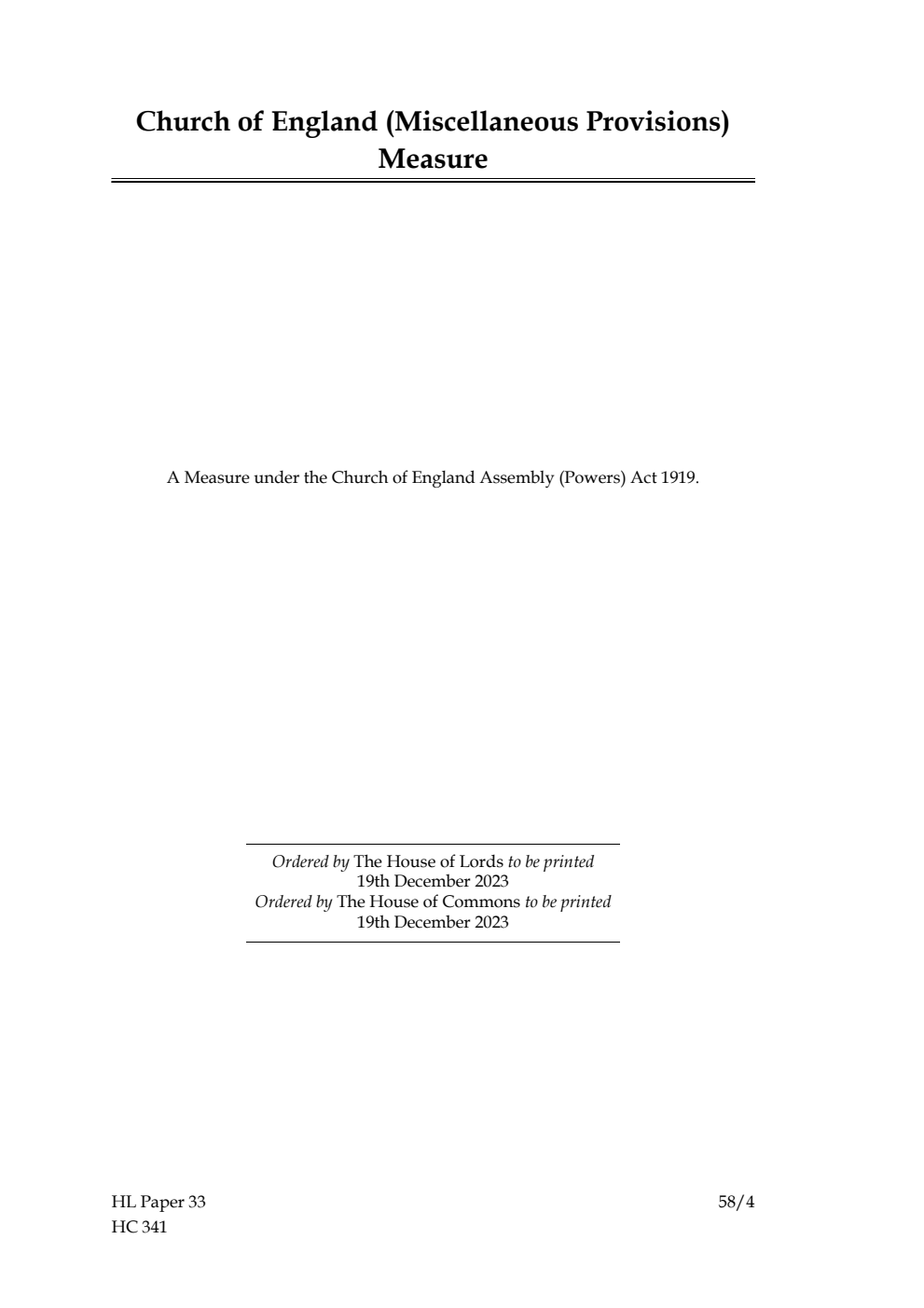 Ecclesiastical Committee. Church of England (Miscellaneous Provisions) Measure