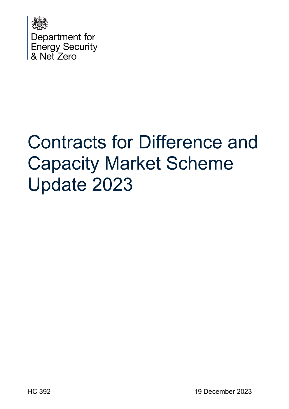 Contracts for Difference and Capacity Market Scheme Update 2023. December 2023