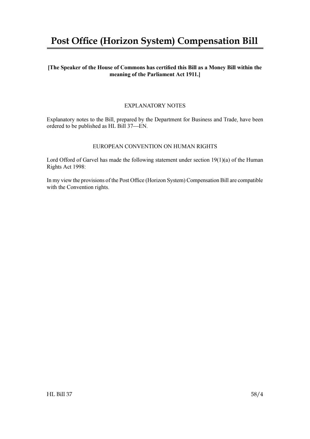 Post Office (Horizon System) Compensation Bill